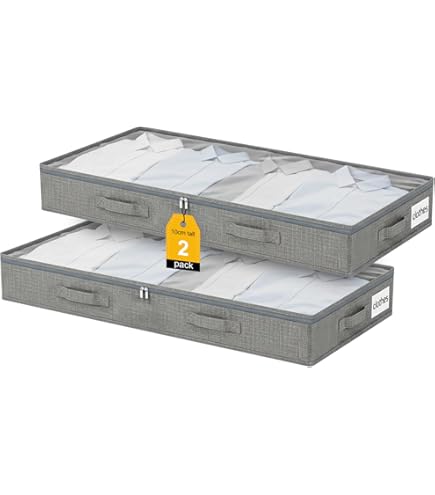 Opbergzakken voor onderbed, 2 stuks, 10 cm hoog, grote opbergdoos voor onder bed met ritssluiting, opvouwbare ondiepe kledingkastopbergorganizer met doorzichtig venster en versterkt handvat voor