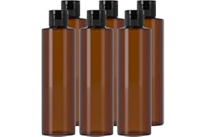 BPZXL 6 Pezzi 250 ml Marrone plastica vuota ricaricabili da viaggio bottiglie vuote con Tappo Flip Top Nero per shampoo, creme lozioni, balsamo