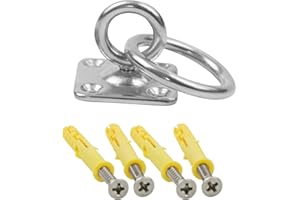 SacJkt Stainless Steel Eye Pad Plates, M6 Eye Pad Plate with Ring, Oblong Pad Eye Plate Staple Ring Hook with Screws, for Home Suspension Trainer Straps Gymnastic Rings Yoga Swings (AM02266911SA)