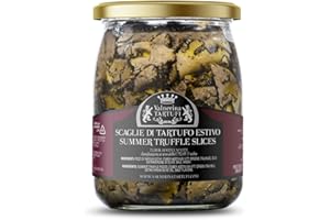 Valnerina Tartufi Tartufo Nero Estivo a Scaglie | Tartufo a Fette, Lamelle, Carpaccio | Naturale, Artigianale e Italiano conservato in Olio EVO Extra Vergine di Oliva | Vasetto 450 gr.