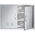 VEVOR Mophorn Outdoor Kitchen Doors, 30W x 21H Inch, 304 Stainless Steel Double Doors with Vents, BBQ Access Door with 2 Detachable Handles and 6 Hooks, for BBQ Island