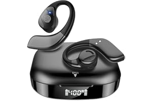 Golvery Bluetooth 5.3 True Wireless Earbuds w/DSP Noise Cancelling Mic, Open Ear Stereo Sports Headphones w/ 800mAh LCD Display Charging Base, HiFi Deep Bass, Compatible with TV Phone Android