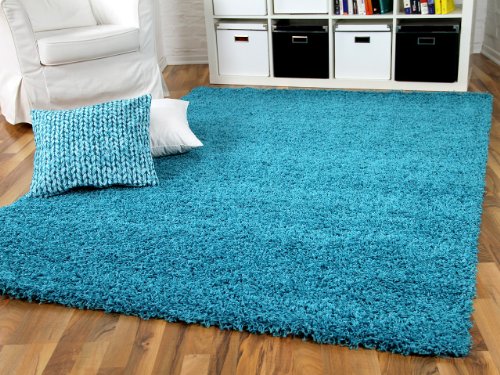 Hochflor Langflor Shaggy Teppich Aloha Türkis Blau - Sofort Lieferbar in 8 Größen