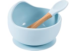 glitter&spice Set Ventouse pour Bébé Silicone, 2 Pièces, Set Repas pour Enfants, Inclus Bol, Cuillère, Compatible Lave-vaisselle, Micro-onde（ICE BLUE