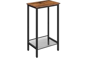 HOOBRO Mesa Auxiliar Alta, Mesita de Noche, Mesita de Teléfono de Estilo Industrial con Estante Metálico Ajustable, Adecuada para, Pasillos de Oficinas, Salas de Estar, Marrón Rústico EBF03DH01