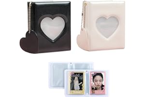 FOXCUP 2 PCS Mini Álbum de Fotos de 3 Pulgadas, Pequeño Bolso de Tarjeta 32 Páginas, Cubierta en Forma de Corazon, Álbum de Fotos KPOP Mini Libro Portatarjetas(Blanco y Negro)
