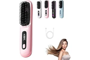 GENERIC Heated Brush for Short Hair, 3 Heat Settings & LED Screen&USB Rechargeable, Lightweight Portable, for Hairs Styling Travel,Home (Pink)