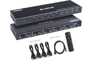 NAWEN Conmutador KVM HDMI 4 puertos 4K @ 60Hz HDMI USB 2.0 Conmutador de ordenador ratón y teclado interruptor para ordenador portátil, PC, PS4, Xbox HDTV, función de audio compatible