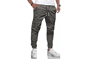 LIUPMWE Pantalones de Trabajo Hombre Casual Elásticos Jogging Pantalón Algodón Slim Fit Cargo Pants con Bolsillos Otoño Inviernos