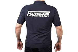 ‎FEUER1 feuer1 Polo-Shirt Feuerwehr mit langem F - Silber reflektierend - beidseitiger Schriftzug