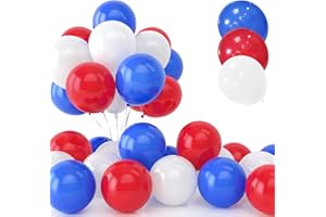 YOYOIN 30 Pièces Ballons Bleu Rouge et Blanc, 12 Pouces Latex Hélium Bleu Royal et Blanc Ballons avec Ruban pour Anniversaire Festival Enfant Baby Shower Fête Célébrations