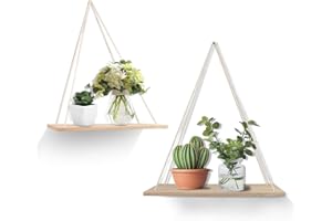YIYA 2 Pezzi Scaffali di Corda in Legno Scaffali Sospesi Per il Muro Mensola Sospesa Con Corda, Decorazione da Parete Per la Cucina, la Camera da Letto, il Bagno, il Giardino Per le Piante
