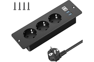 SUDEERY Gniazdo wtykowe z gniazdem USB C, 3-krotne gniazdko do zabudowy z kablem o długości 2 m, listwa zasilająca, listwa zasilająca do stołu konferencyjnego, blatu roboczego, stolika kawowego