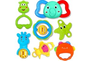 Storio Baby Products Toys 7 Pcs Rattle Set with Teathers for New Born Baby Gifts, Toy for Babies, Non-Toxic
