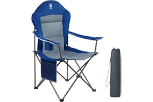 EVER ADVANCED Chaise de Camping Pliante 160KG Capacité de Charge avec Dossier Haut, avec Pochette Latérale et Porte-gobelet, Confortable Chaise Pliante pour Camping, Jardin, Balcon, Pêche, Plage