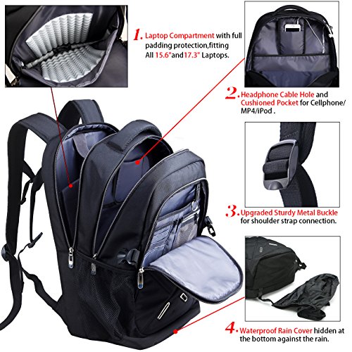 Laptop Rucksack 17 3 Zoll mit Regenschutz Durchlass f  r wasserdicht als Daypack f  r Buisiness schul Reisetasche f  r M  nner and Frau Passend f  r A