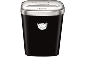 Fellowes Destructeur de document 53C, destructeur de papier avec agrafes, trombones et carte de crédit, coupe croisée, corbeille 23L, Capacité : 10 feuilles, idéal pour la maison, noir, 4653101