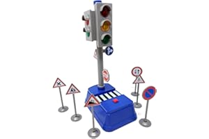 Brigamo Semaforo giocattolo con segnale stradale, impianto semaforo funzionante con luce e suono per auto giocattolo