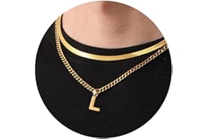 Esmoly Kette Herren Kette mit Buchstaben A-Z Silber Gold Schwarz Buchstaben Kette Edelstahl Anhänger Halsketten Doppelkette Necklace Men 18+20 Inches Geburtstage Geschenke für Männer Junge