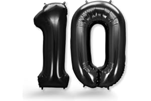 FUNXGO® Ballon Géant Numéro 10 Noir - Ballon decoration anniversaire 10 ans - deco anniversaire 10 ans Femme ou homme - Gonflables à l'Hélium -Happy Birthday Decoration - Ballon 10 Noir