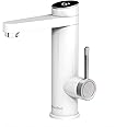 Hot Water Tap Instant Water Faucet,220V Tankless Electric Heater BathroomTaps, 120 Degree Rotate Cold and Hot Water Tap with Digital Display (White)