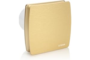 STERR Ventilador de baño de 100 mm con válvula antirretorno, temporizador y sensor de humedad - Ventilador de baño dorado - Funcionamiento silencioso - Ventilador moderno - 12 W
