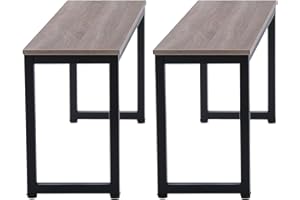 Hallowood Furniture Kempley Pair of Dining Bench with Wooden Top and Black Metal Legs, in Modern Industrial Design, Wooden Bench Seat for Home Dining Room, Café, Hallway, Bedroom or Living Room