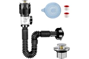 XZMCAT Kit de Bonde de Lavabo, Siphon Lavabo avec Tuyau de Vidange Flexible Rétractable et Bouchon Lavabo Pop-Up, Siphon Evier Cuisine, Résistant Aux Odeurs Et Aux Insectes