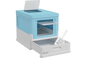 PawHut Arenero para Gatos, Caja de Arena para Gatos Plegable, con Entrada Frontal y Salida Superior, Pala Incluida, 47,5x35,5x36,7 cm, Azul y Blanco
