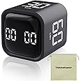Teknoluzor Digital Cube Pomodoro Timer Productivity Timer kitchen Timer Desk Timer 5/10/30/60min & Custom Countdown, Vibration & Adjustable Sound Alarm,for Task Work Cooking ADHD Kids Studying (Black)