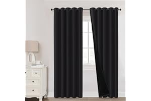 H.Versailtex Blackout Curtains,100% Light blocking Curtains, Thermal Insulated & Warm Protecting Curtains Eyelet for Living Room, Bedroom,66 x 90 Inch,2 Panels,Black