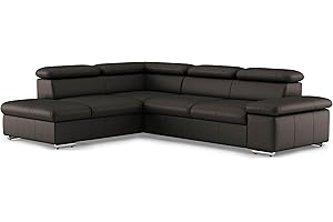 CAVADORE Echtleder-Schlafcouch Valerie mit Ottomane / Ecksofa mit Bettfunktion + Kopfteilverstellung / 272 x 73 x 226 / Leder Dunkelbraun