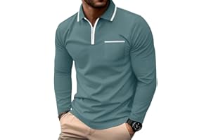 PrinStory Mens Long Sleeve Polo Shirts Quarter Zip Polo Shirts Golf Tennis Tops Casual Cotton Tee Tops With Pockets