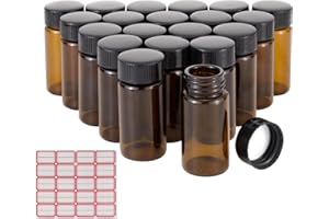 Pxyelec 20 Pack Set 20 ML Brown Screw Cap Glass Bottle for Essential Oils, Perfumes and Oil Blends Comes with Red Handwritten Sticker Paper