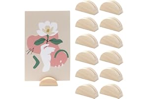 SMCEHEYA Table Number Stands 12Pcs Wooden Place Card Holders Semicircular Design Greeting Card Display Stand Modern Table Card Clips for Wedding Table Name Number Picture Memo Note Photo(4X2cm)