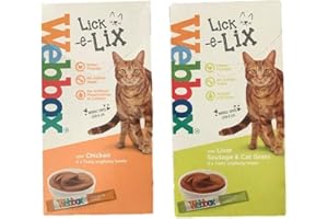 GENERIC Webbox Cat Treat Lick e Lix 2 Flavour Bundle - Chicken and Liver Sausage & Cat Grass 5 x 15g per box (one box of each)