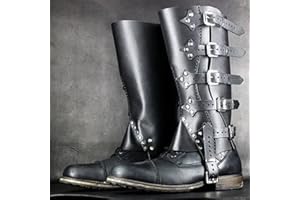 MOOKE Mittelalterliche Wikinger Ritter Gamaschen Leder Bein Rüstung Verstellbare Beinschienen Stiefel Schuhe Abdeckung Für Männer Frauen LARP Renaissance Cosplay Kostüm,Schwarz