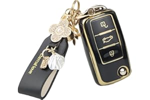 Anevios Autoschlüssel Hülle mit Schlüsselanhänger 3 Tasten TUP Kompatibel für VW Golf 5 6 Polo Touran Touareg Passat Skoda Seat MK6 Schlüsselhülle Autoschlüssel Cover Schutzhülle (Schwarz)