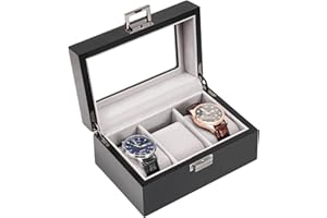 ProCase Boîte à montres en bois pour homme, présentoir à montres à 3 emplacements, étui de rangement de montres en bois pour homme, support de montre avec couvercle en verre, 3 emplacements, noir mat