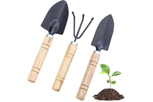 FDCGAS Łopata ogrodnicza - 3 szt. Mini narzędzia ogrodnicze Mini zestaw narzędzi do roślin mała grabie Łopata z drewnianym uchwytem do sadzenia roślin doniczkowych bonsai