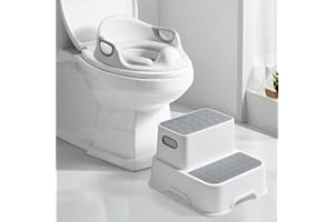 DEANIC Toilettensitz Kinder mit Tritthocker Kinder, Toilettensitz Kinder mit Treppe, WC Sitz Kinder mit 2 Stufen Hocker, Toilettenaufsatz Klositz für Kinder ab 1-2-3-6 Jahre, 2 Kissen 1 Bürste (Grau)