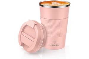 Momsiv Kubek termiczny, 380 ml, antypoślizgowy, kubek podróżny ze stali nierdzewnej, do kawy, z podwójnymi ściankami, izolacja próżniowa, szczelny kubek z pokrywką, do kawy na wynos, fioletowy