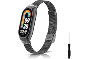 KeeFos Cinturino Compatibile per Xiaomi Mi Band 8 / Xiaomi Smart Band 8, Metallo Intrecciato Braccialetto Cinturino Acciaio Inossidabile per Xiaomi Mi Band 8 / Xiaomi Smart Band 8 - Nero