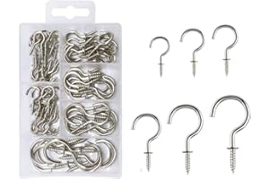 HOMKEEN Lot de 90 crochets à visser pour tasses et tasses - 6 tailles - Crochets pour suspendre les tasses - Crochets de plafond - Pour cuisine et jardin