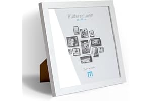M MERCEO Bilderrahmen weiß 20x20cm klein (1Stk) quadratisch, minimalistischer & moderner Fotorahmen für Fotos & Bilder. Inkl. Acrylglasschutz. Eignet sich als Tisch-Aufsteller und für die Wand