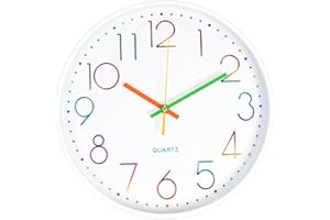 CIMOYBAI 12 Pollici Orologio da Parete Silenzioso Moderno, 30 cm Silenzioso Senza Ticchettio, Cifre 3D colorate orologio parete per camere, casa, cucina, Scuola, ufficio (Blanco-E)