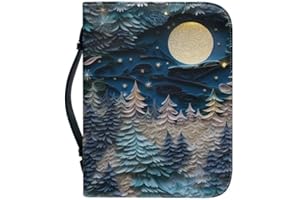 Kuiaobaty Forest Nigh Moon - Funda para libro con asa y cremallera, funda de transporte de la Biblia, diseño de árboles de corte de papel, estrellas, funda de libro de piel sintética para novela