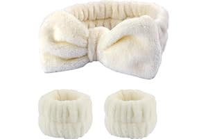 FAINCA 3 Stücke Haarband Kosmetik, Spa Headband Skincare, Mikrofaser Abschmink Haarband, Manschette Wasserdichte Gesichtswasch Skincare Tools für Frauen (Milchig weiß)