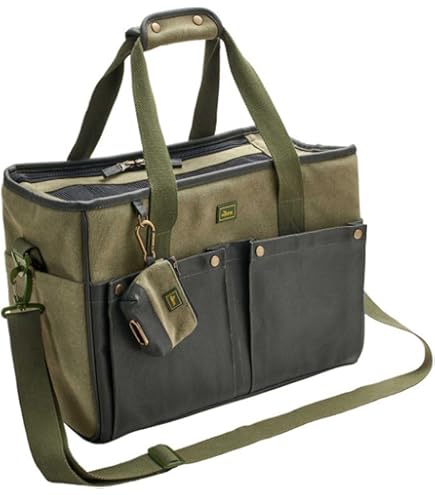 HUNTER KANSAS Foldable Pet Carrier Bag for Dogs and Cats 50 x 30 x 30 cm, Beige/Red