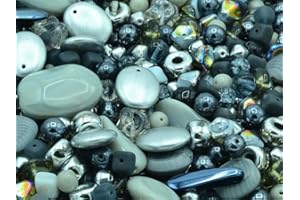 BOHEMIA CRYSTAL VALLEY 50g Mixed Glass Beads different shapes Mix, Gray (Gray), Bohemian Crystal Glass, Czech Republic MIX